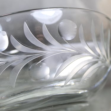Vintage Etched Glass Divided Condiment Bowl with Glass Spoon | Divided Serving Dish | Holiday Table 
