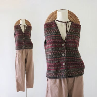 library button knit - s - vintage 90s y2k womens size small sweater vest sleeveless classic academia fair isle cotton spring 