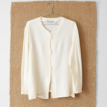 vintage cream silk button up blouse, size M / L 