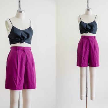 high waisted shorts | 90s vintage fuchsia pink purple cotton vintage shorts 