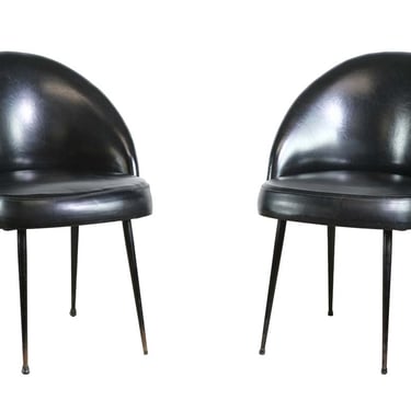 European Pair of Mid Century Black Vinyl Steel Legs Chairs