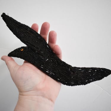 Vintage Black Velvet Beaded Bird Millinery Piece 