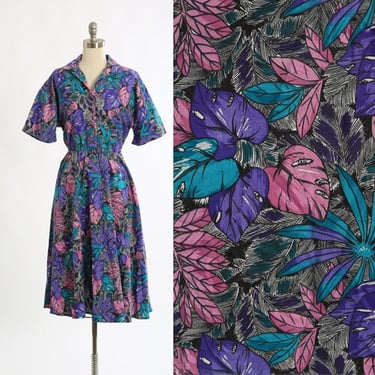 Vintage 80s Tropical Palm midi dress 