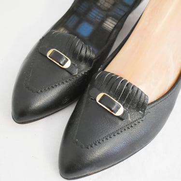 1960s Di Stefano Black Leather Loafers, Size 6M 