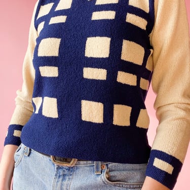 1940s Blue Grid Sweater, sz. S