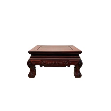 Reddish Brown Oriental Flower Carving Rectangular Display Low Table Stand ws3810E 