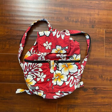 Y2K 2000’s Red And White Hibiscus Print Backpack 