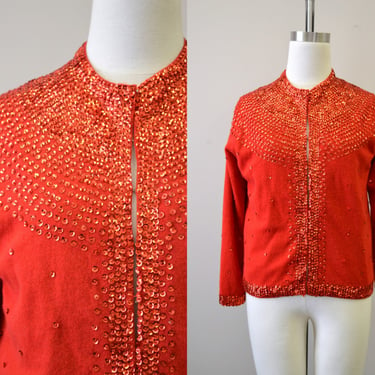 1960s Red Sequinned Cardigan Sweater 