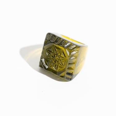 Etched Olive Resin Square Ring