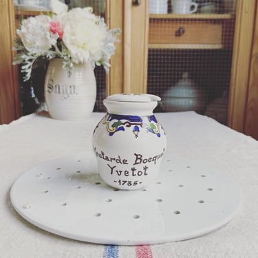 Lovely vintage French ironstone mustard jar with lid 