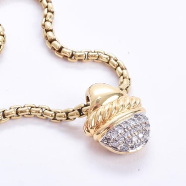 Vintage David Yurman Diamond Acorn Pendant and Chain in 18K Gold, Yellow Gold and Diamond Vintage Necklace 