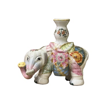 Pink Flower Graphic Porcelain Elephant Candle Holder Accent Decor Figure ws3972E 