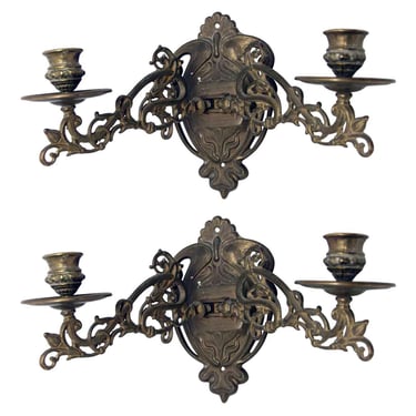 Art Nouveau Brass Sconces with Adjustable Arms