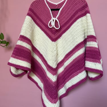 Vintage 70s Handmade Crochet Blanket Poncho 