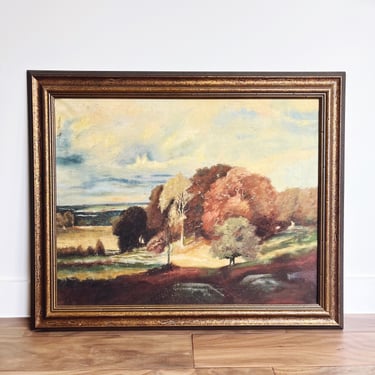 Vintage Landscape with Autumn Trees Original Oil Painting - Signed Carroll 