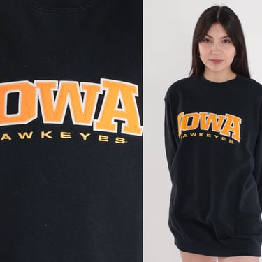 Iowa Hawkeyes Sweatshirt Y2K Champion University Sweatshirt Black Football Sweatshirt Graphic College Sweater 00s Vintage Large L 