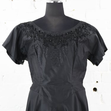 Madeleine Fauth | 1950s Black Silk Dress | 50s Black Silk Taffeta Party Dress | Madeleine Fauth | Medium 