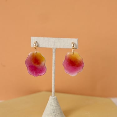 Multicolor Resin Dangle Earrings / Abstract Organic Shape / Bright Color Pink Jewelry 