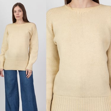 40s 50s Cream Wool Sportswear Sweater - Men's Small, Women's Medium | Vintage Plain Knit Slouchy Pullover Jumper 