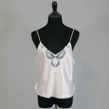 80s Pale Pink Camisole - Lace Trim - Cami Blouse Slip - Indulgence - Vintage 1980s - Size S 36 