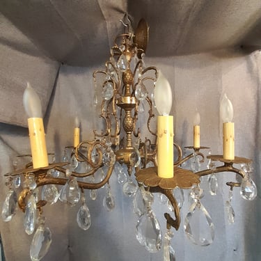 Vintage Eight Armed Chandelier With Crystals