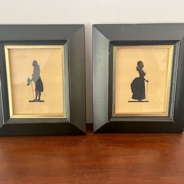 Pair of Framed Vintage Man and Woman Colonial Silhouettes. 