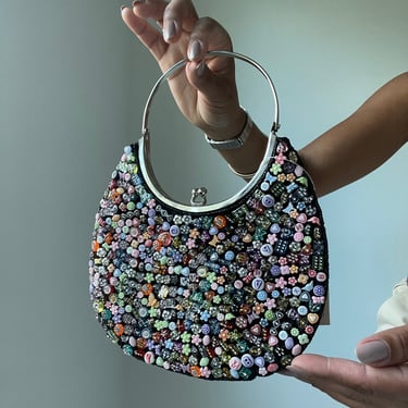 vintage top metal handle embellished purse petite handbag 