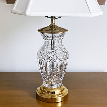 Waterford Crystal table lamp, made in Ireland. Urn shape cut glass with brass base. NO shade 