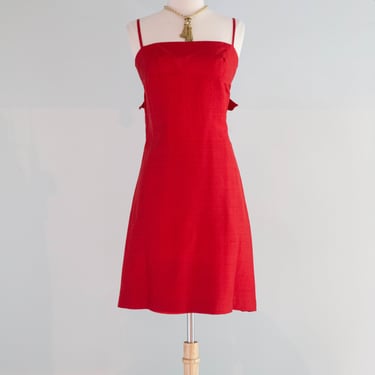 Gorgeous Vintage 1960's Crimson Red Silk Mini Cocktail Dress / Small