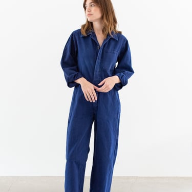 Vintage Navy Blue Jumpsuit | Herringbone Twill Cotton Coverall Mechanic Suit Boilersuit Onesie | S | B1 