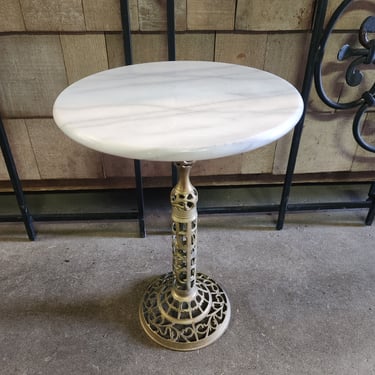 Vintage Marble Top and Brass Filigree Base Table12