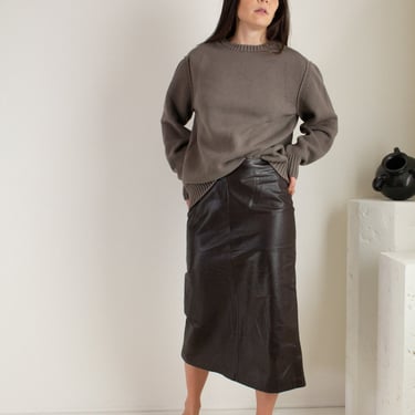 Vintage dark brown leather midi skirt // S (1816) 