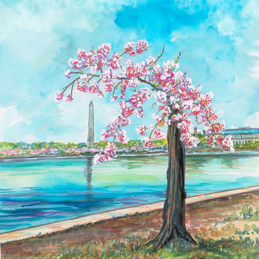 Washington Monument Tidal Basin and Cherry Blossoms by Cris Clapp Logan 