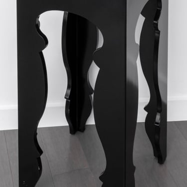 Modern Black Lacquer Mirror Top Accent Table