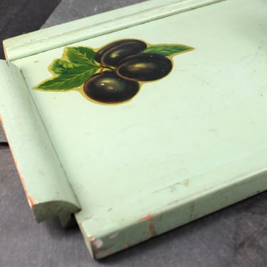 Vintage 16" Painted Wooden Tray | Avocado Green Mid Century Tray | Olive Motif Mid Century Serving 