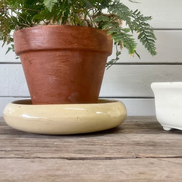 Mid Century Cream Flat Bowl Ceramic Planter Air Plants Cactus Water Bowl Paint Artist Shallow Bowl Pottery Natural Catchall Round Dish 