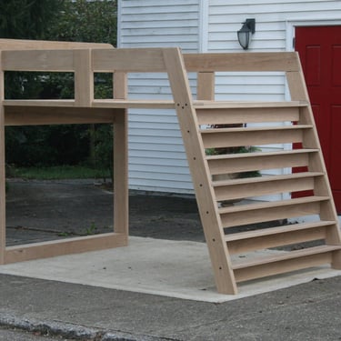 ZCustom Half Whit LbSnV05, queen,  Cherry Loft Bed with no furniture under it, custom platform top to be at 48
