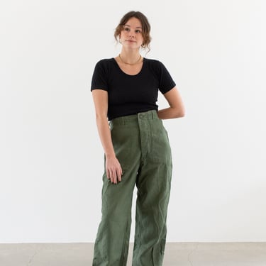 Vintage 30 31 Waist Olive Green Army Pants | Unisex Utility Fatigues Military Trouser | Button Fly | F471 