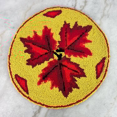 Vintage (1930s) Hand Hooked Chair Pad, folk art, rug hooking, maple leaf, primitive hand made country farmhouse decor, Ontario, Canada, gift 