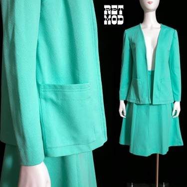 Fab Vintage 60s 70s Light Minty Shamrock Green Two-Piece Skirt Set 