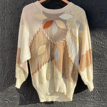 80s Sweater w Woven Ribbon & Diamond Leather