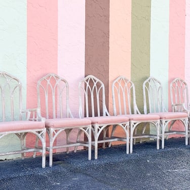 Set of Six McGuire Style Cathedral Dining Chairs
