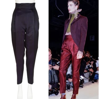 Romeo Gigli 1989-90 F/W Vintage Iridescent Purple Silk High-Waisted Trousers Sz XS S 