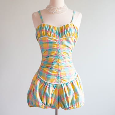 The Cutest 1950's Pastel Plaid Swimsuit Playsuit Romper What HAVE YOU!