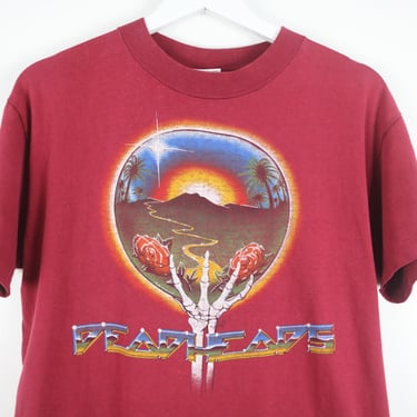 vintage 1980s DEADHEAD Grateful DEAD vintage jerry garcia maroon tour t-shirt -- size large 