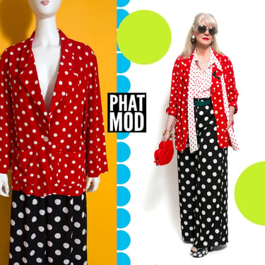 Rad Vintage 80s Red & White Polka Dot Lightweight Blazer with Pockets 