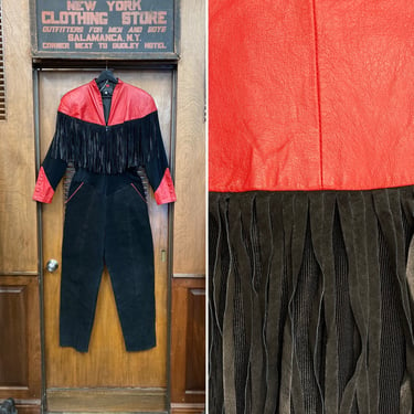 Vintage 1980’s “Climax” Label Western Fringe New Wave Leather & Suede Jumpsuit, Vintage Jumpsuit, Avant Garde, 1980s, New Wave, 