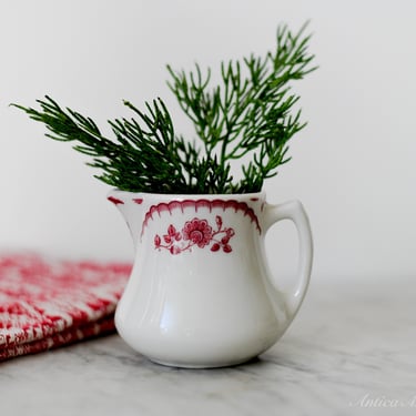 Red and White Ironstone Cream Pitcher 