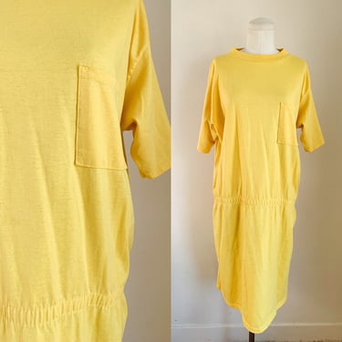 Vintage 1980s Sunny Yellow T-shirt Dress / XL 