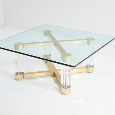 Lucite & Brass Coffee Table, 1980s 
